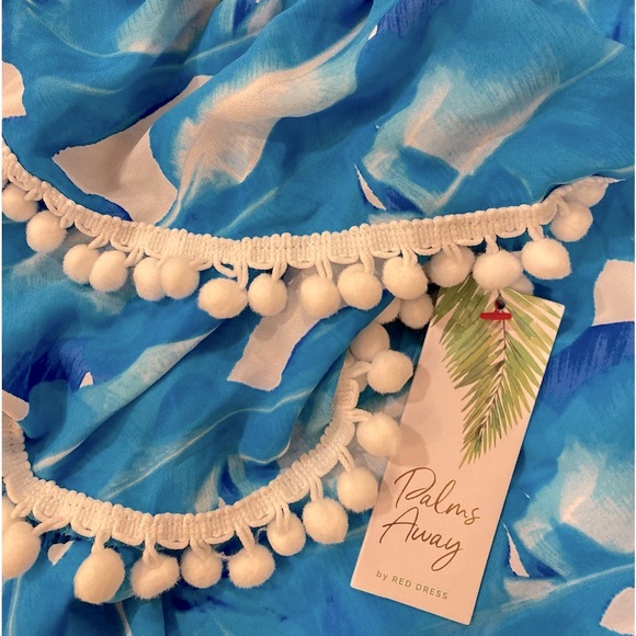 Nwt Palms Away By Red Dress *Blue Palm* Off Shoulder Midi Dress Size: S — image 3 of 4